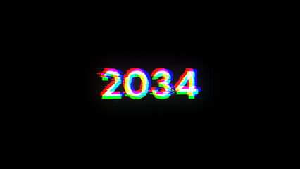 3D rendering 2034 text with screen effects of technological glitches