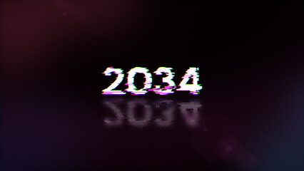 3D rendering 2034 text with screen effects of technological glitches