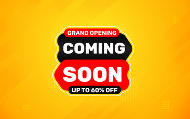 Coming Soon Sale Banner vector template. Grand Opening vector graphic element. Super shop label Promo design. Product opening festival background collection.