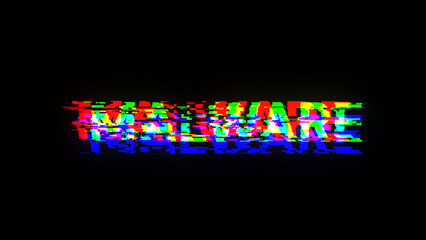 3D rendering malware text with screen effects of technological glitches