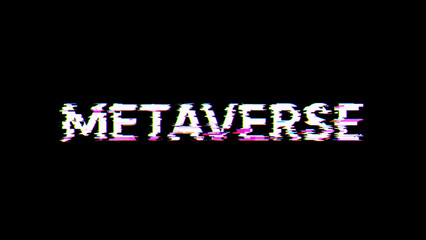 Fototapeta na wymiar 3D rendering metaverse text with screen effects of technological glitches