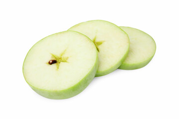 Slices of ripe green apple isolated on white