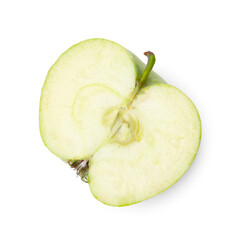 Half of ripe green apple on white background, top view