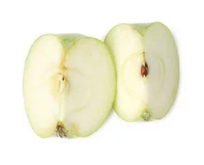 Foto op Canvas Pieces of ripe green apple isolated on white, top view © New Africa