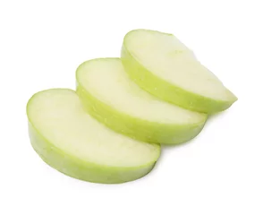 Foto op Canvas Slices of ripe green apple isolated on white © New Africa