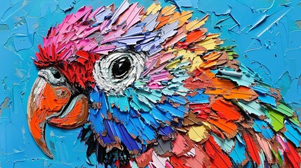 Close-up portrait of a parrot in the style of painting. Illustration for cover, card, postcard, interior design, poster, brochure or presentation.