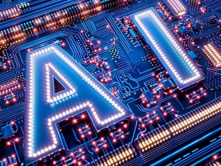 A computer chip labeled with "AI" exudes a futuristic aura, symbolizing cutting-edge technology and innovation.