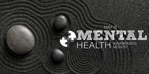 Fotobehang Zen stones in Japanese rock garden, top view. Banner for Mental Health Awareness Month © Pixel-Shot