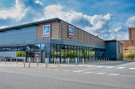 Aldi supermarket shop front with logo