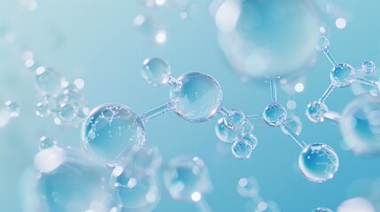 glass molecule model set against a light blue background