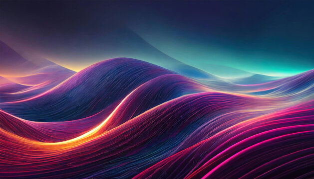 Colorful neon waves background illustration.