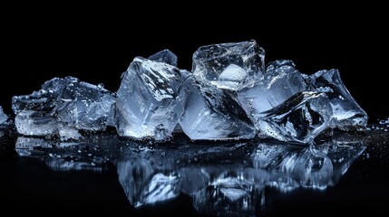 A sharp, clear image of crushed ice, starkly isolated against a black background - obrazy, fototapety, plakaty