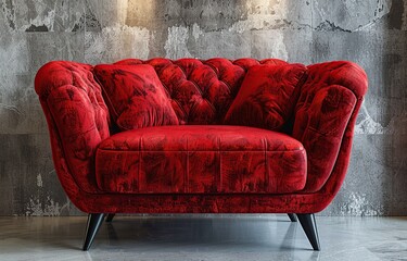 The red sofa chair is modern and unique and comfortable for relaxing on white background