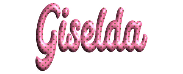Giselda - pink color with dots, fabric style -name - three-dimensional effect tubular writing - Vector graphics - Word for greetings, banners, card, prints, cricut, silhouette, sublimation
