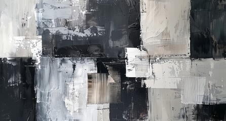 a painting of black and white squares on a wal - 773453388
