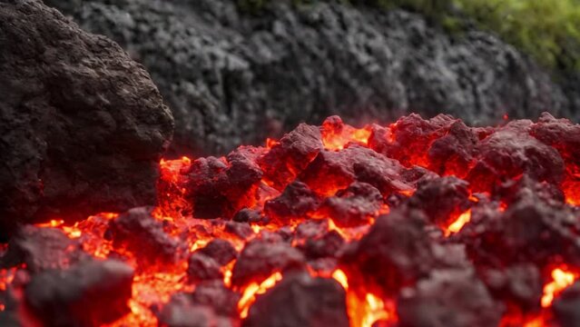 fiery lava on the rocks