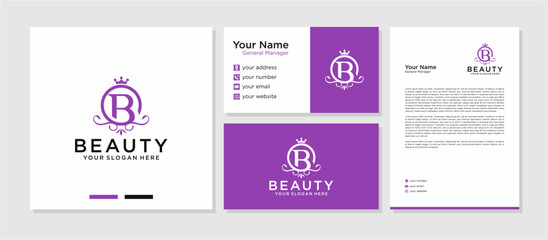 Letter B Beauty Vector Logo , Initial B Luxury Beauty Vector Designs , Business Cards and Letterhead 