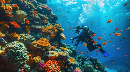 Fototapeta na wymiar A thrilling scuba diving expedition exploring coral reefs and marine life.