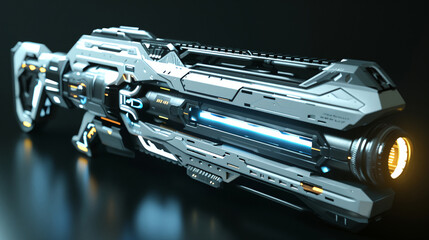 A futuristic weapon with a black and white color scheme