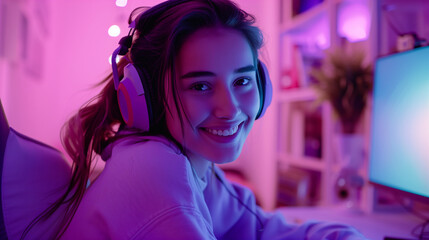 gamer girl in her room, technology concept, social networks, streaming