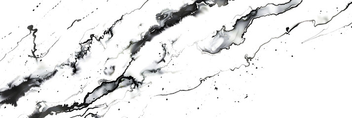 Black and white marbled watercolor paint on transparent background.