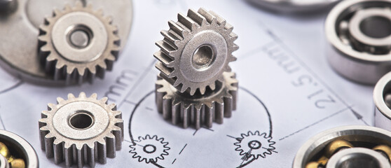 Gears, bearings and mechanism parts.Elements of mechanical blocksand construction.