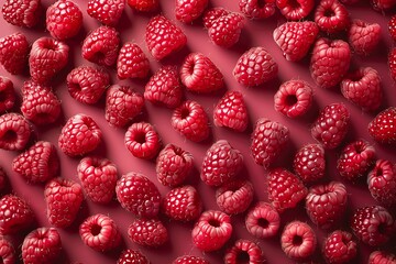 Background of fresh sweet red raspberries arranged together representing concept of healthy diet