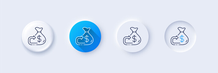 Money cashback line icon. Neumorphic, Blue gradient, 3d pin buttons. Financial goal sign. Investment budget symbol. Line icons. Neumorphic buttons with outline signs. Vector