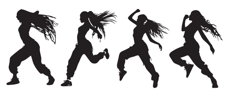 Silhouettes of women Hip hop dance, hip hop silhouette girl vector icon