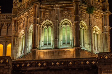 Detail of the dome of a chapel in the cathedral of Toledo, Castilla la Mancha, Spain, illuminated at night