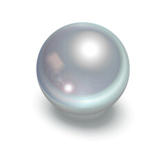 The blue glass ball with shadow. Mother-of-pearl luxury pearl. Single colorful pearl, natural gemstone.  3d object, isolated on white background