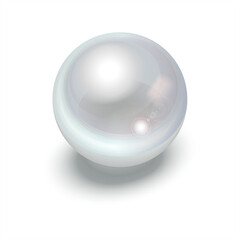 Single colorful white pearl isolated on white background. Mother-of-pearl luxury pearl. Festive design element. The light blue ball with shadow. 
