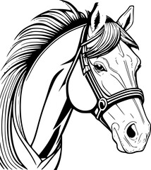 Portrait of a horse - vector monochrome outline