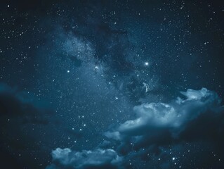 A starry sky adorned with wispy clouds, gently veiling the celestial expanse.