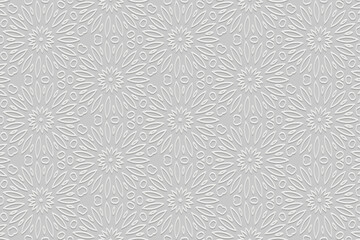 Embossed white background, ethnic cover design. Geometric floral 3D pattern, handmade, doodling, boho. Vintage exoticism of the East, Asia, India, Mexico, Aztec, Peru. ©  swetazwet