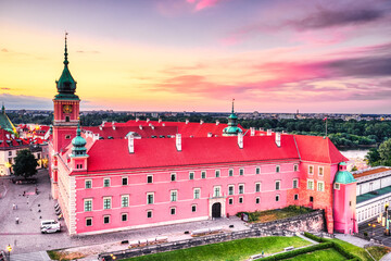 Warsaw Old Town Aerial view during Colorful Sunset
