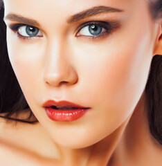 young pretty woman with big white flower close up isolated on white, hands manicure, spa people concept