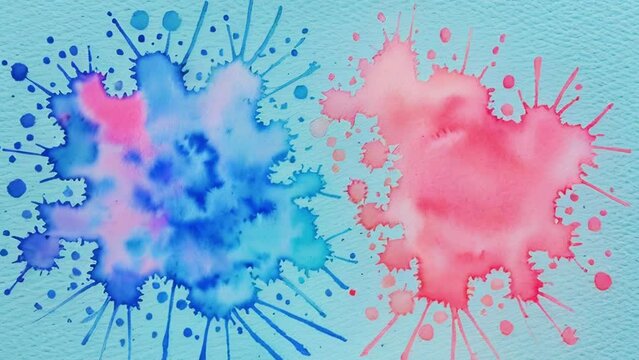 Blue and pink watercolor ink spots on pastel blue background. Animation with zoom effect. High quality 4k footage