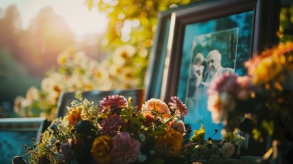 Nostalgic memories captured in a timeless frame, adorned with vibrant blooms, creating a picturesque scene that evokes a sense of warmth and joy.