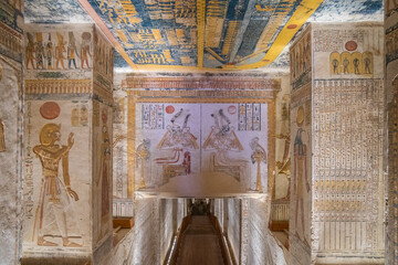 Hieroglyphs and drawings of Egyptian gods, Valley of the Kings, Ancient Egypt