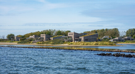 Fototapeta na wymiar Luxury waterfront villas on the see coast in South Holland 