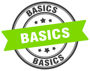 basics stamp. basics label on transparent background. round sign