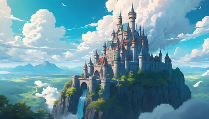 a castle in the sky, featured on pixiv, fantasy art, concept art, official art, high detailed