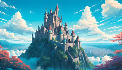 a castle in the sky, featured on pixiv, fantasy art, concept art, official art, high detailed