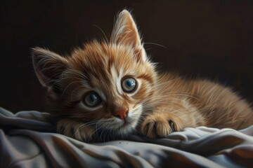 cute kitten lies on a white background