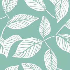 Fototapeta na wymiar botanical leaf outline and silhouette print modern mint and white --ar 1:1 Job ID: 76cd7998-b401-4560-8f61-0f3a82181af4