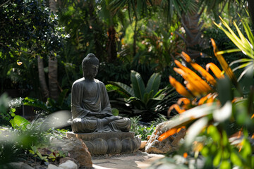 Serene Buddha Statue in Zen Garden