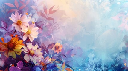 Fototapeta na wymiar Artistic floral design with watercolor texture - A stunning combination of floral elements and watercolor textures gives an artistic impression to this visually rich image