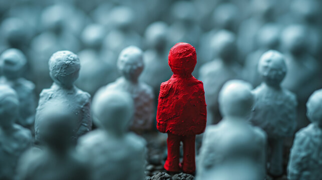 Red Figure Amongst Gray Figures Signifying Uniqueness and Individuality