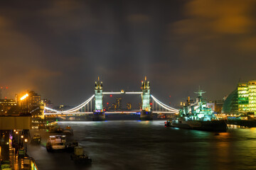 Fototapeta na wymiar Tower Bridge illuminated at dusk, London, England.